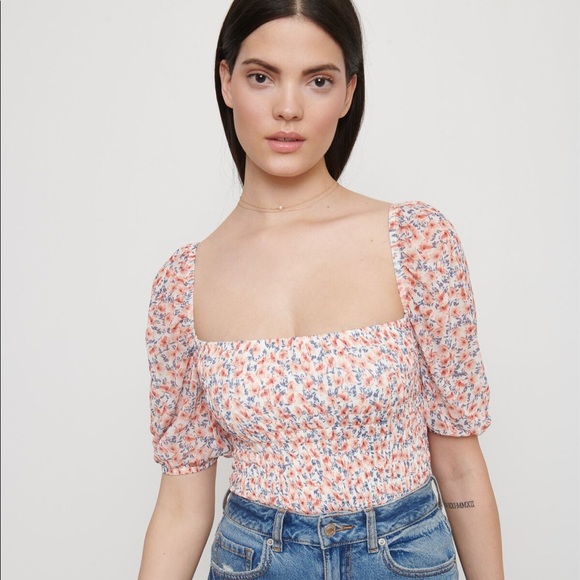 Dynamite Tops - NWOT Dynamite Smocked Floral Crop Top